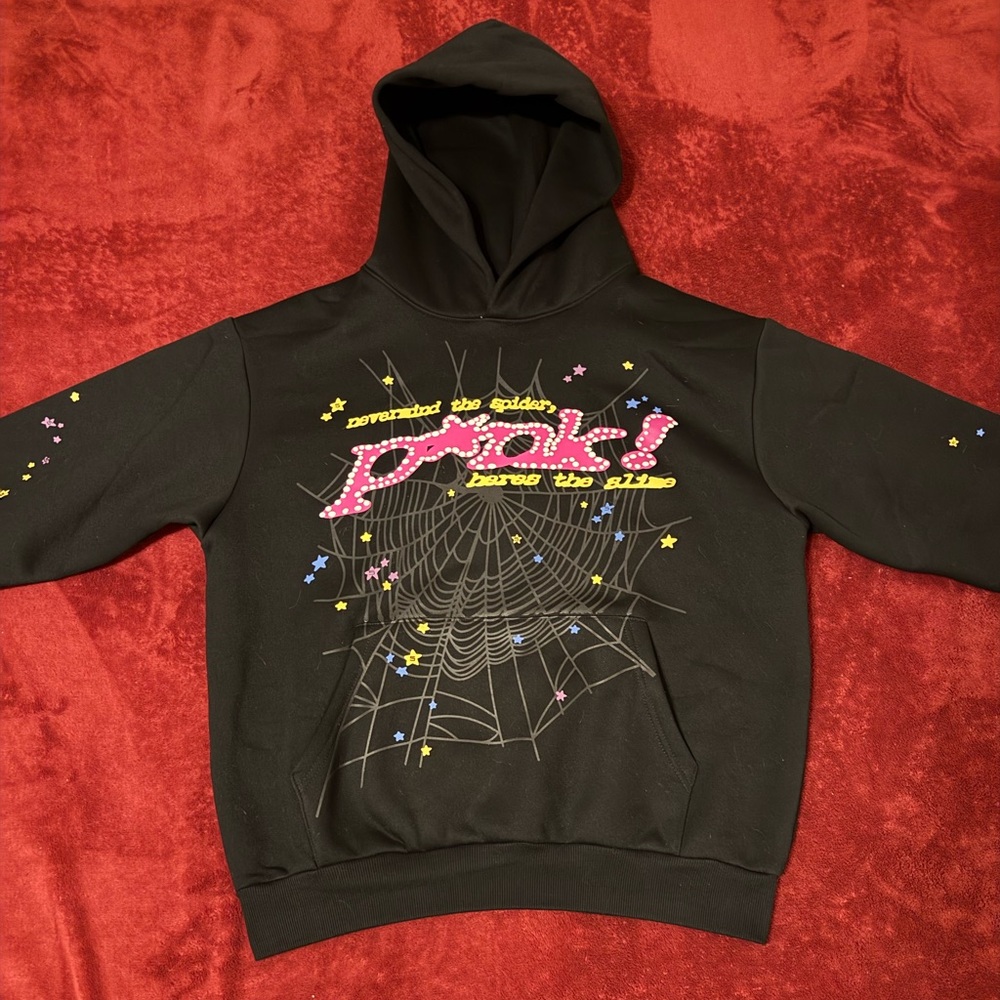 Black Hoodie with Pink Graphic Design